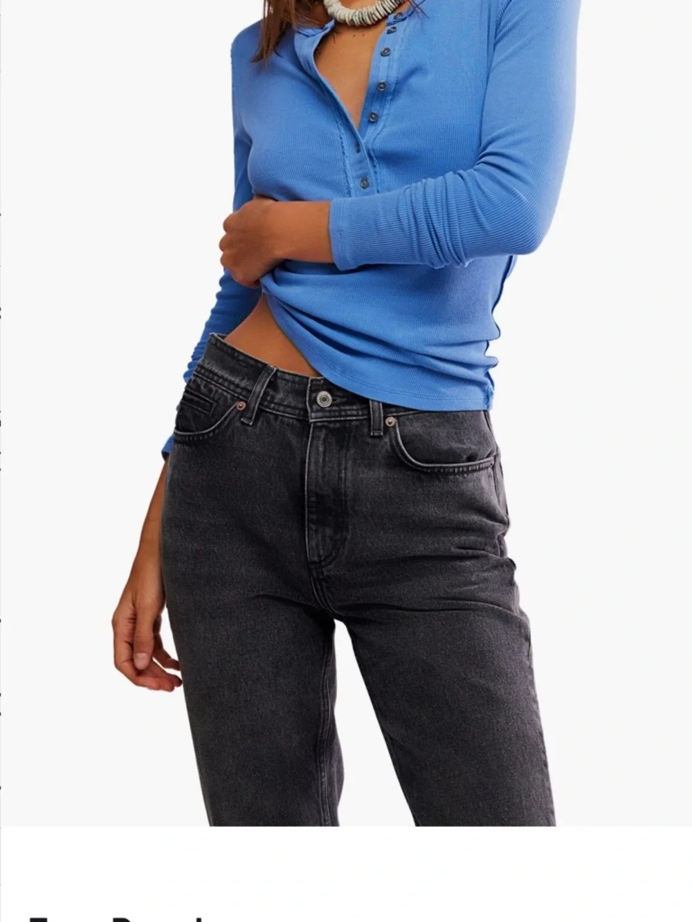 We The Free Long Sleeve Henley Top in Blue - Picture 3 of 4